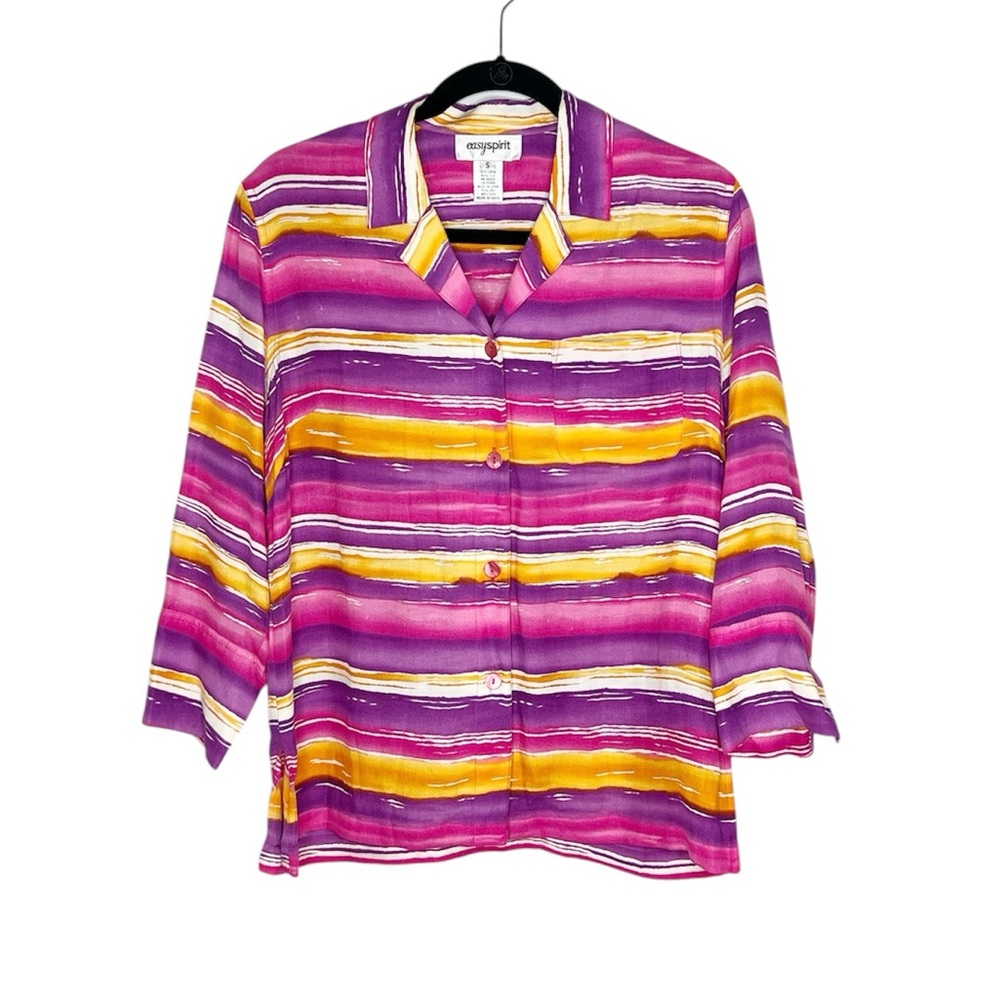 Linen and Silk Colorful Western Stripe Button Up Shirt size Small